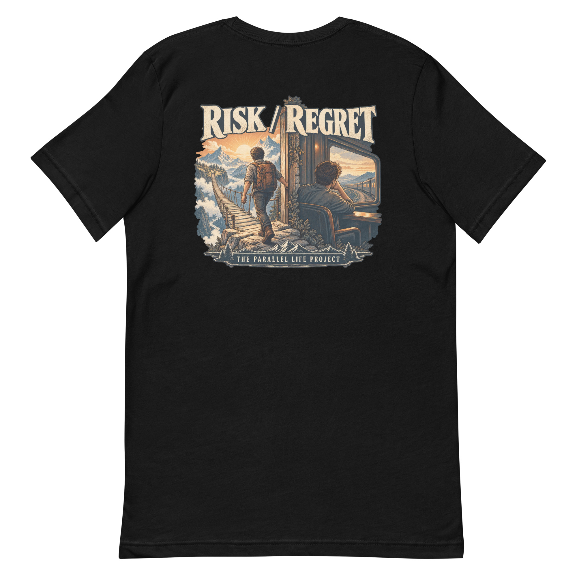 black unisex T-shirt, back view