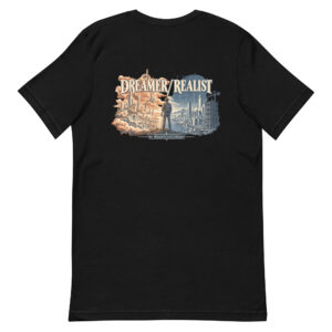 black unisex T-shirt, back view
