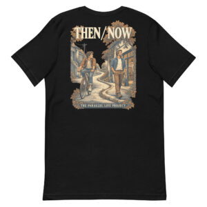 black unisex T-shirt, back view