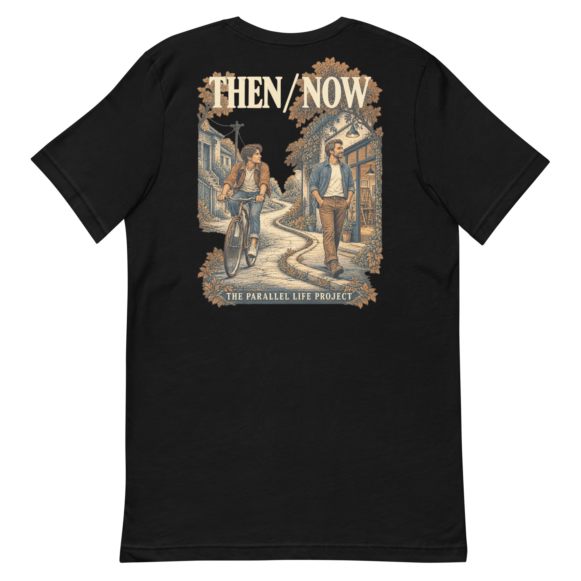 black unisex T-shirt, back view