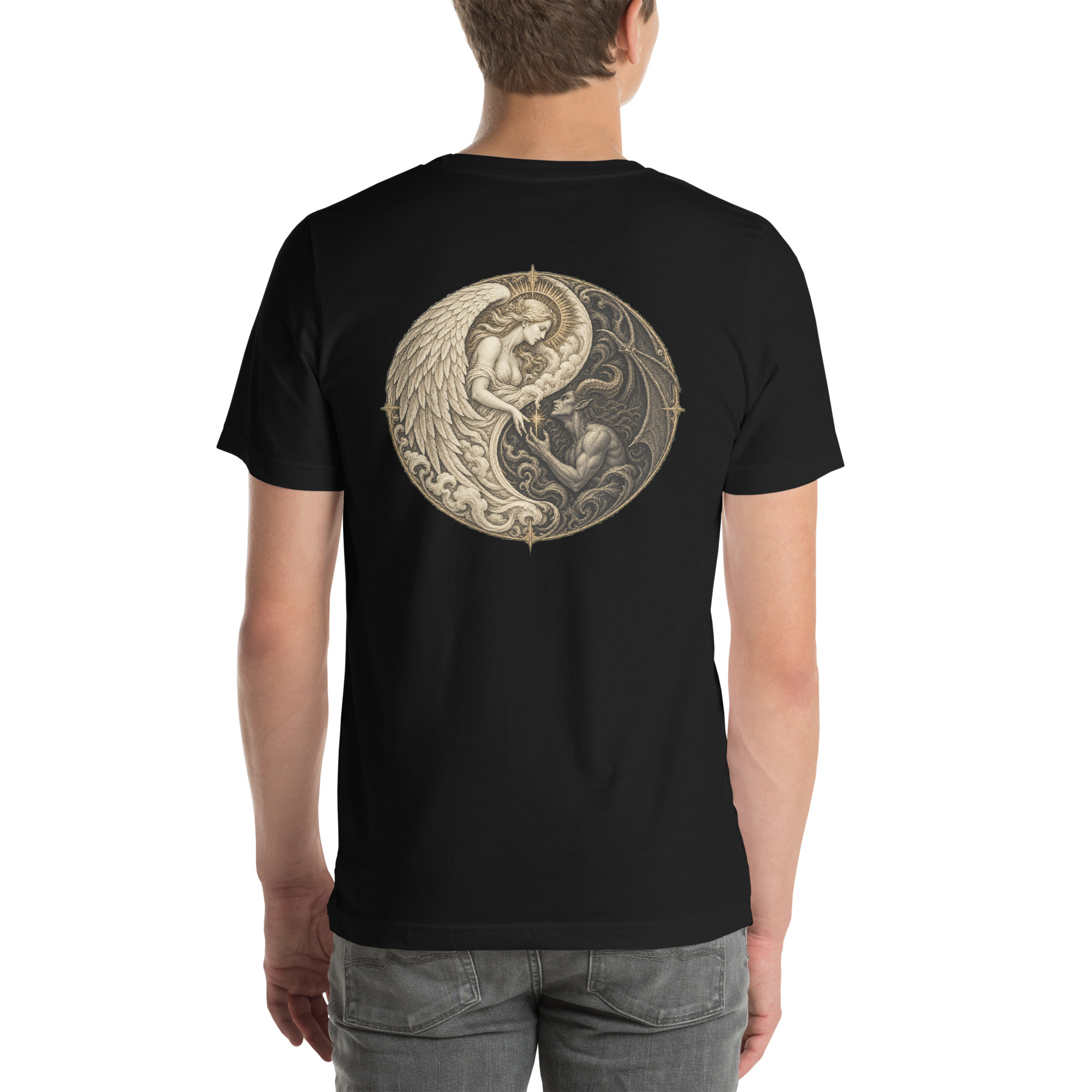 Black unisex T-shirt, back view