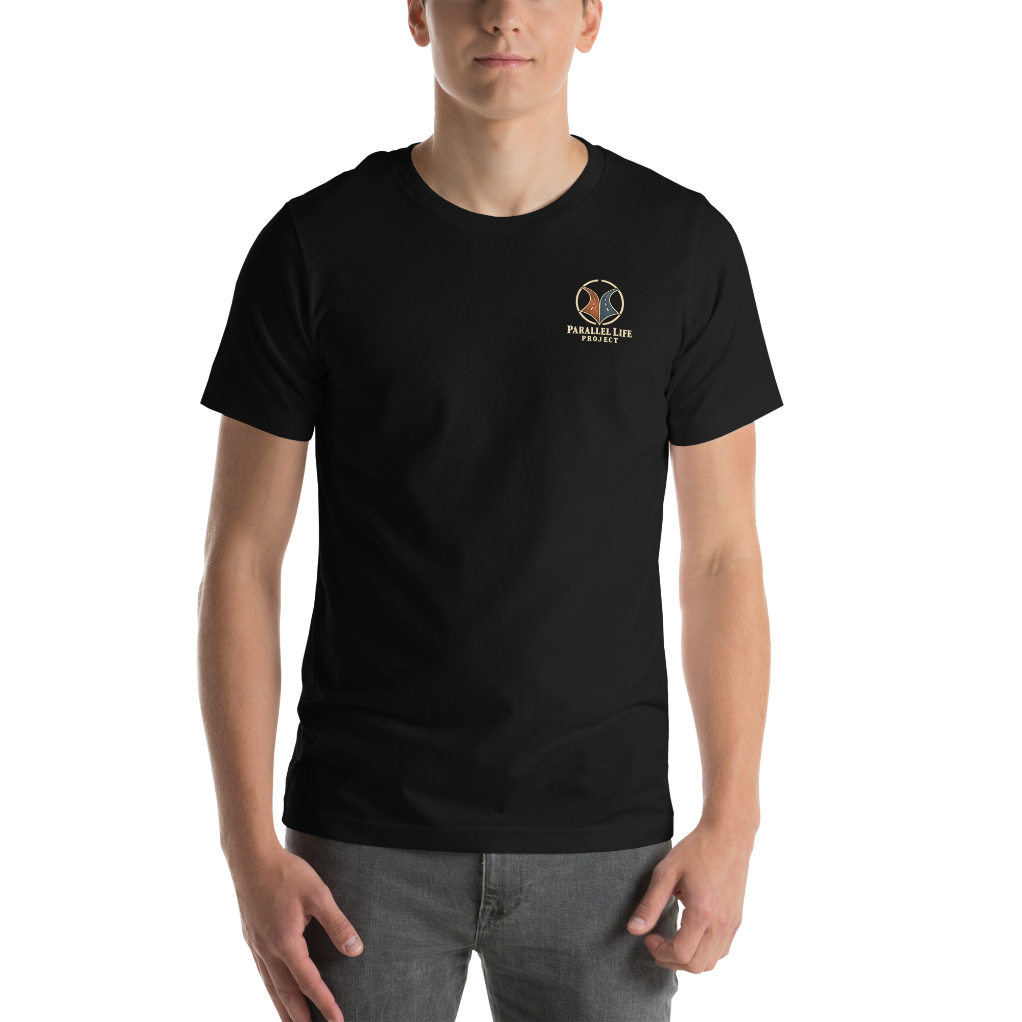 black unisex T-shirt, front view
