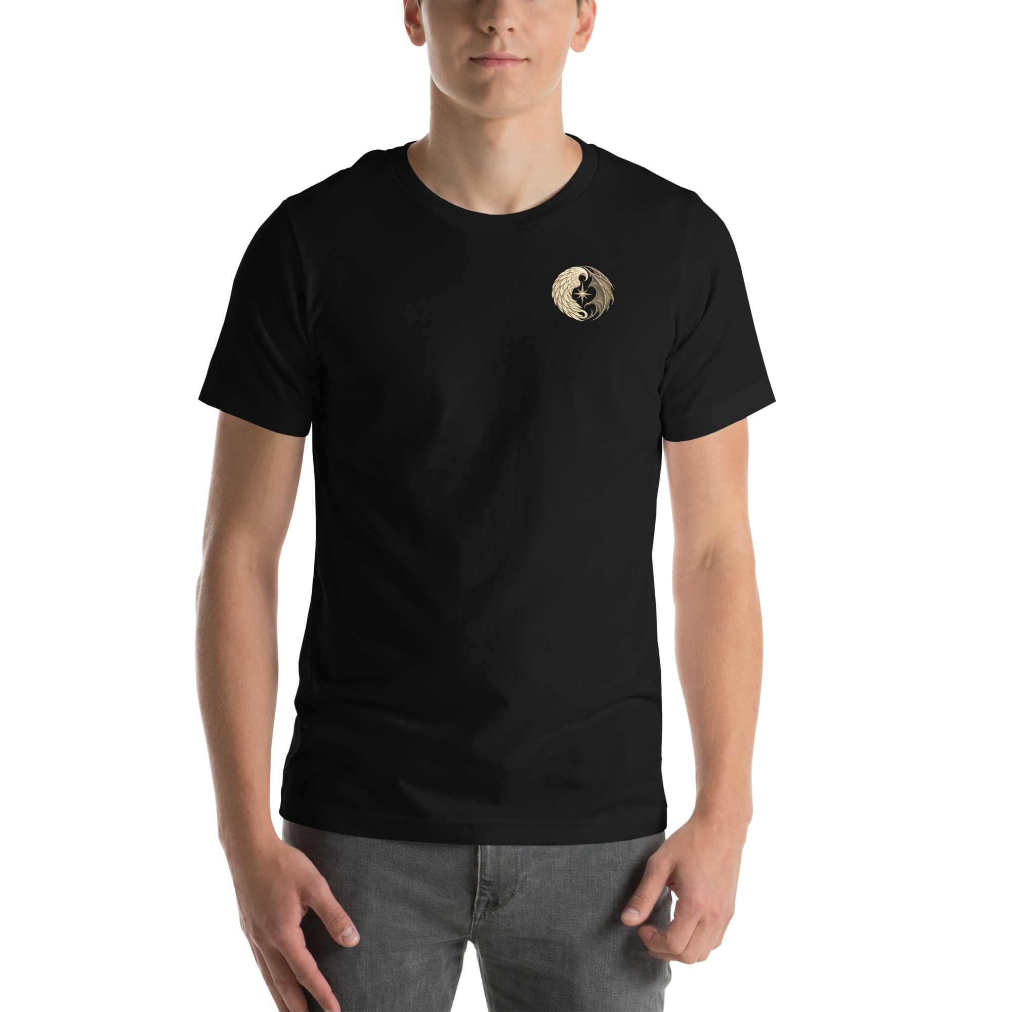 Black unisex T-shirt, front view