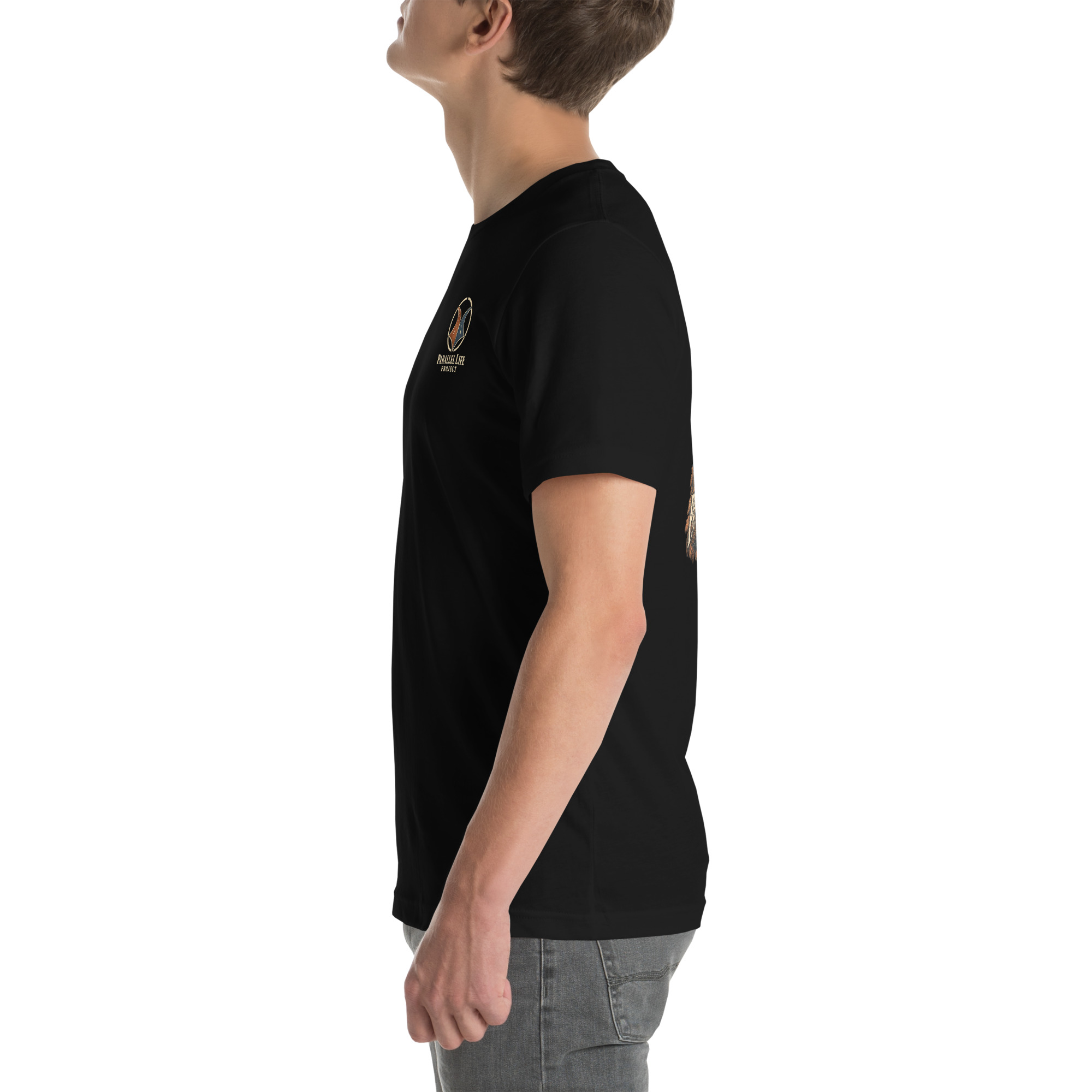black unisex T-shirt, left view
