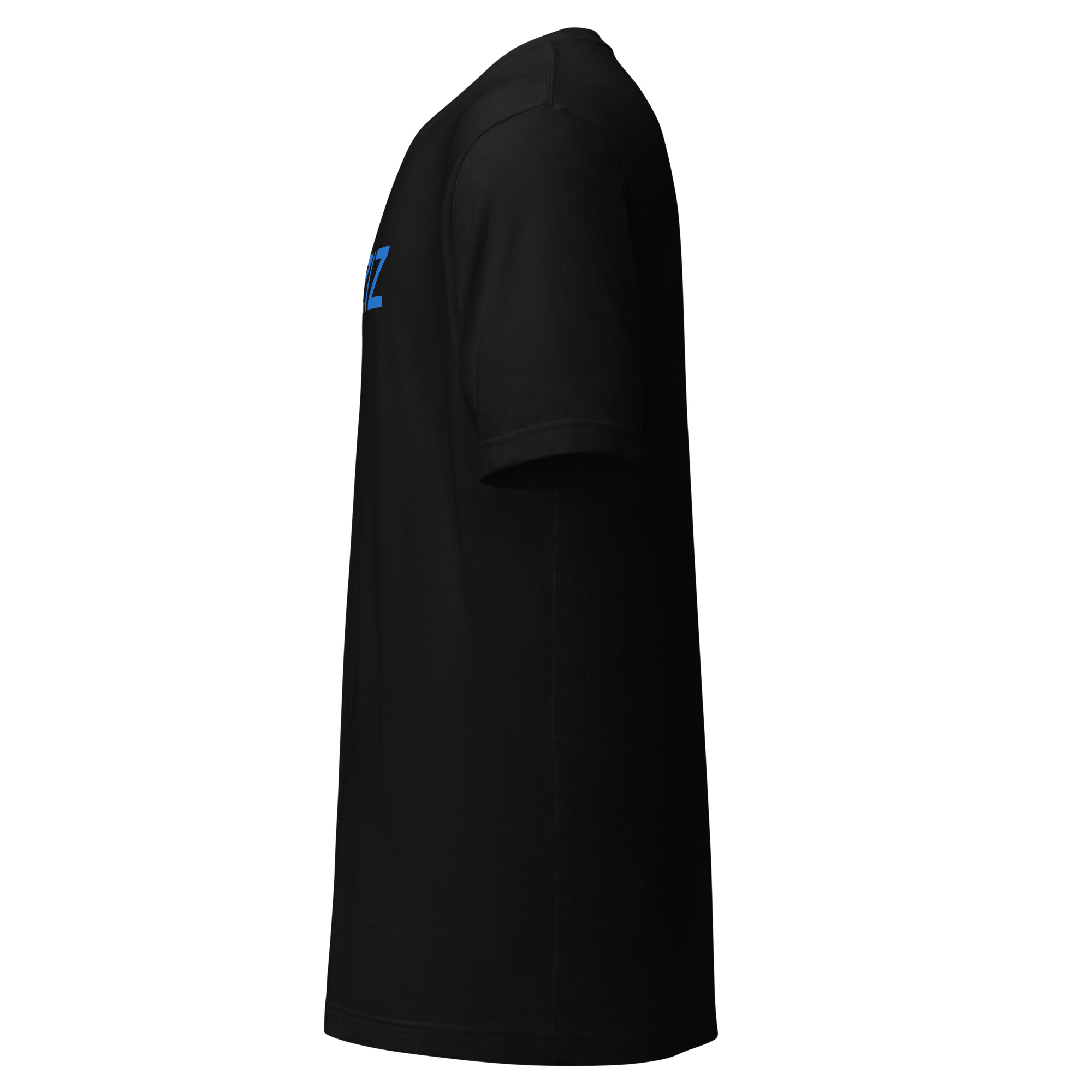 Black unisex T-shirt, left side view