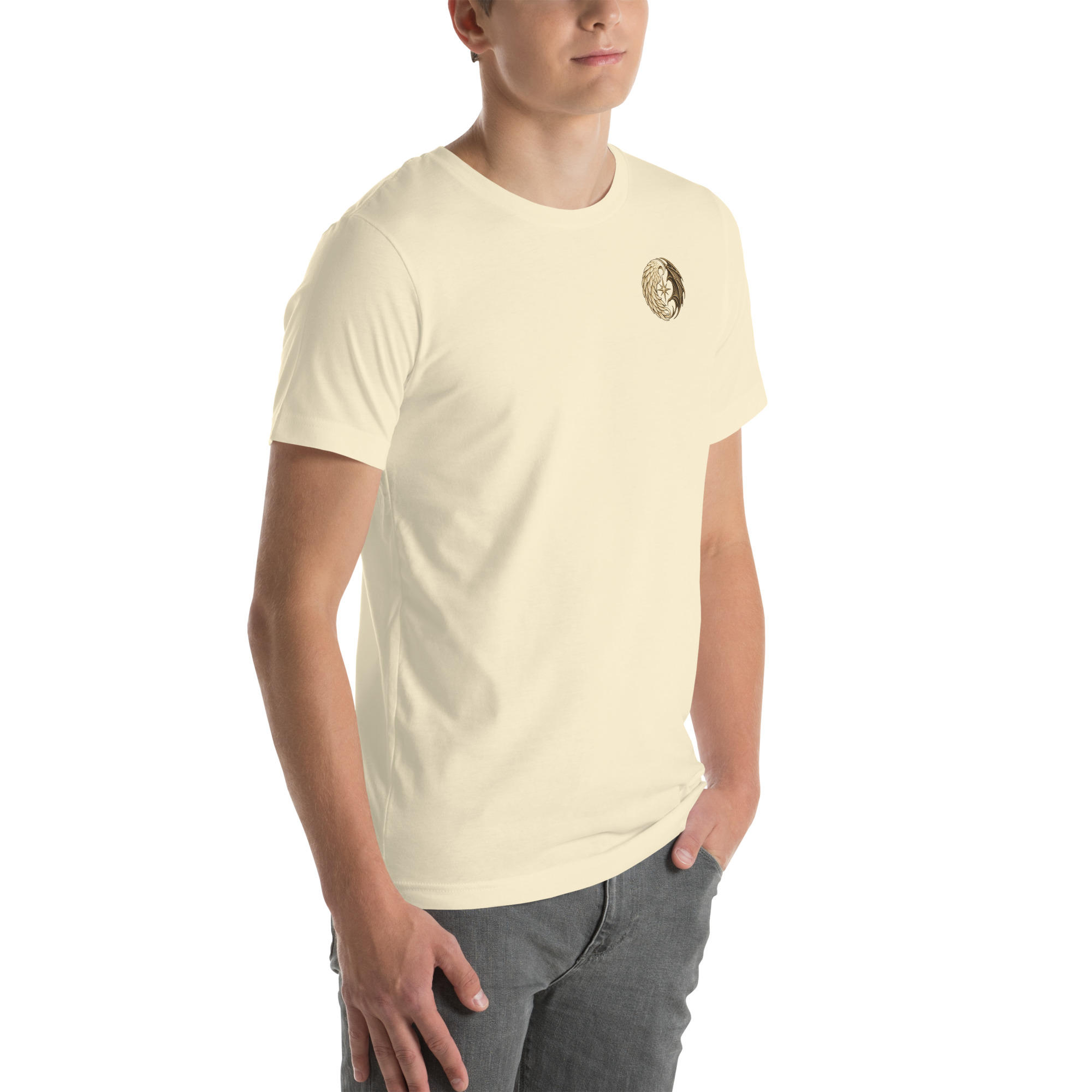 Natural unisex T-shirt, right front view